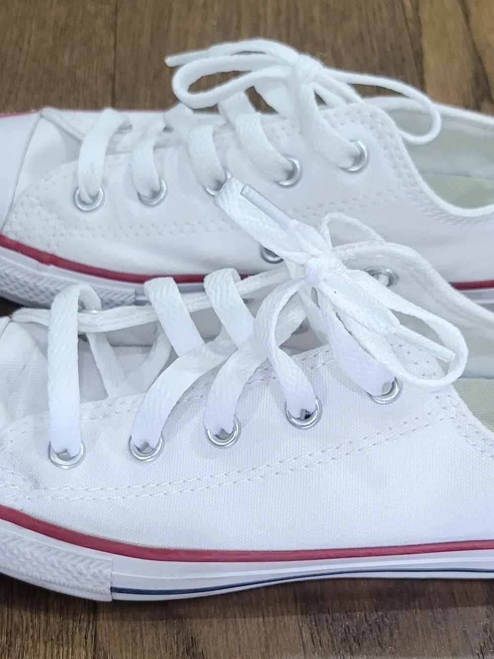 Converse Kids White Canvas Sneakers with Red Stripe